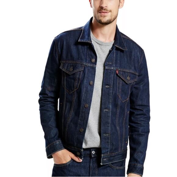 Levi’s Trucker Men's Denim Jean Jacket size XL Dark Blue - Picture 1 of 12